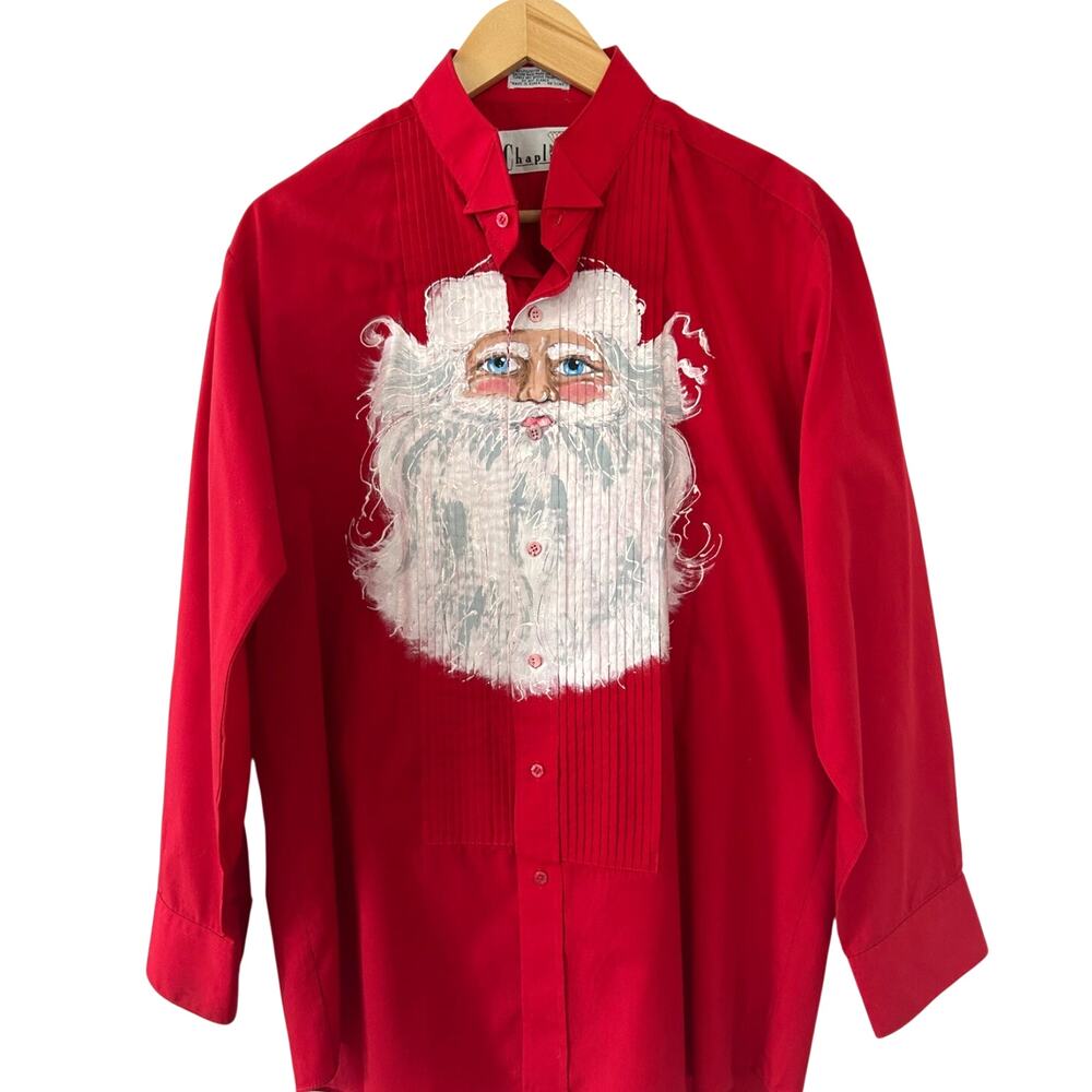 Hand Painted Vintage Santa Claus Red Tuxedo Shirt Sz. Large 32-33 Christmas